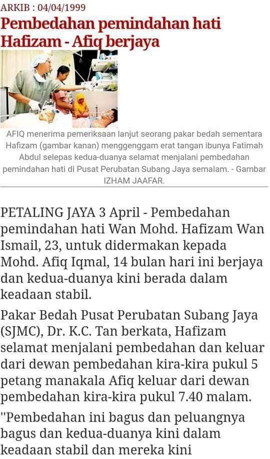 Sudah 20 Tahun Berlalu Kisah Penderma Hati Pertama Di Malaysia Wan Mohd Hafizam Dan Afiq Iqbal