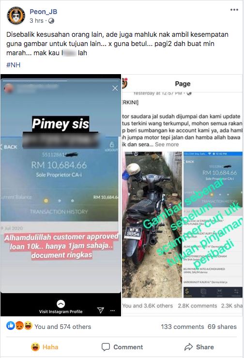 Ejen Pinjaman Terkantoi Didakwa Guna Gambar Akaun Sumbangan Rider Grabfood Oku Untuk Buat Iklan