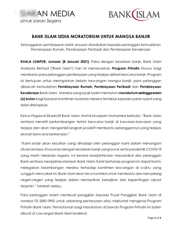 Terkini Bank Islam Sediakan Moratarium Sehingga Enam Bulan Untuk Mangsa Banjir
