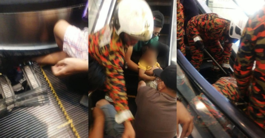 kaki kanak kanak tersepit eskalator