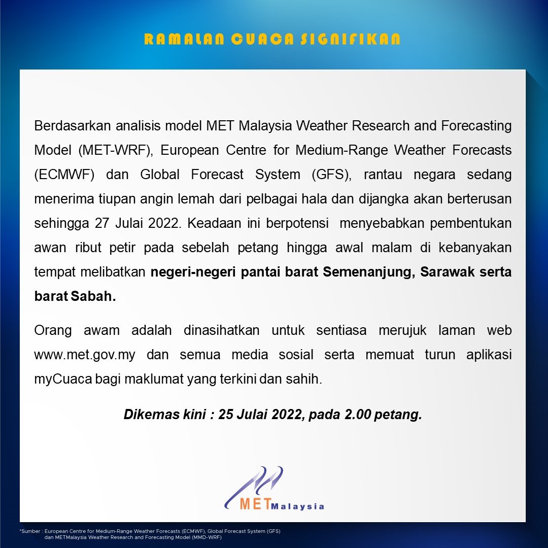 ribut petir hingga 27 julai