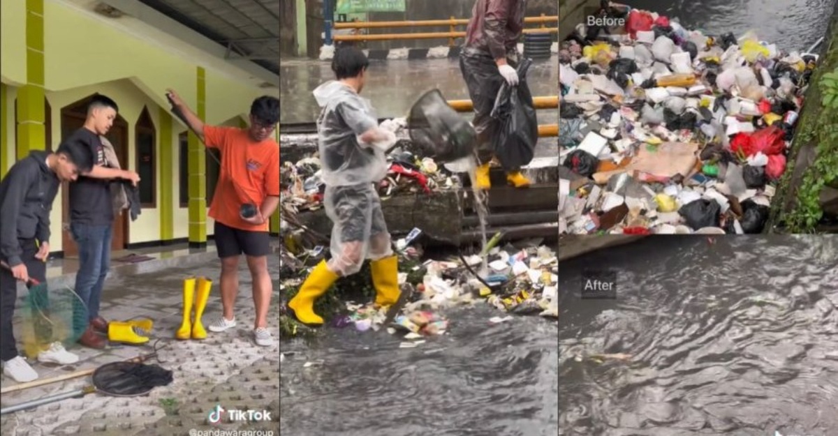 anak muda indonesia buat content bersihkan sungai