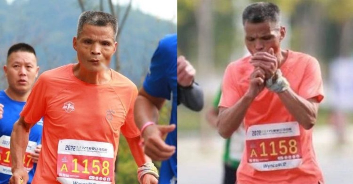 hisap rokok sambil berlari maraton