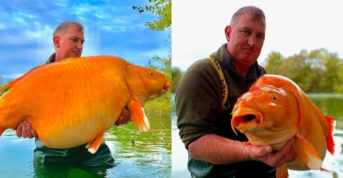 lelaki berjaya tangkap ikan emas gergasi