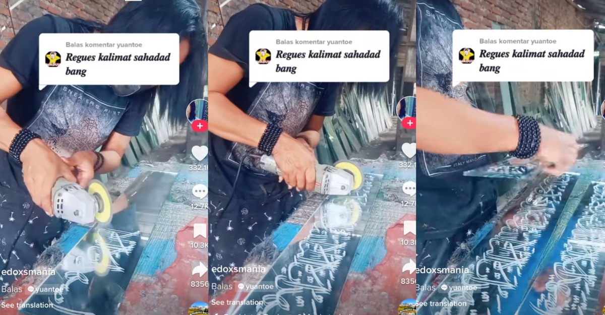 Pemuda Buat Khat Atas Cermin