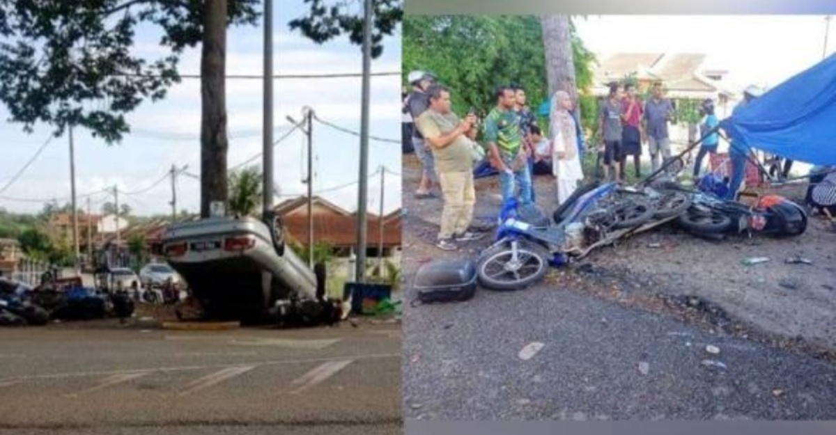 Tiga kritikal kereta rempuh gerai nasi lemak