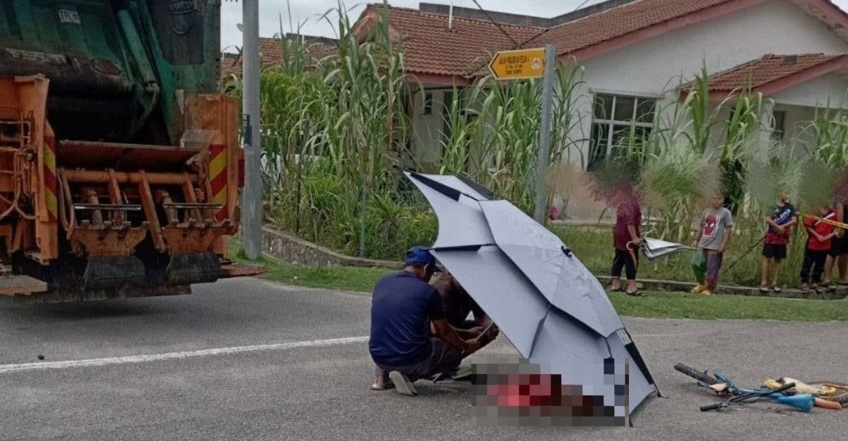 kanak-kanak terlanggar lori sampah basikal