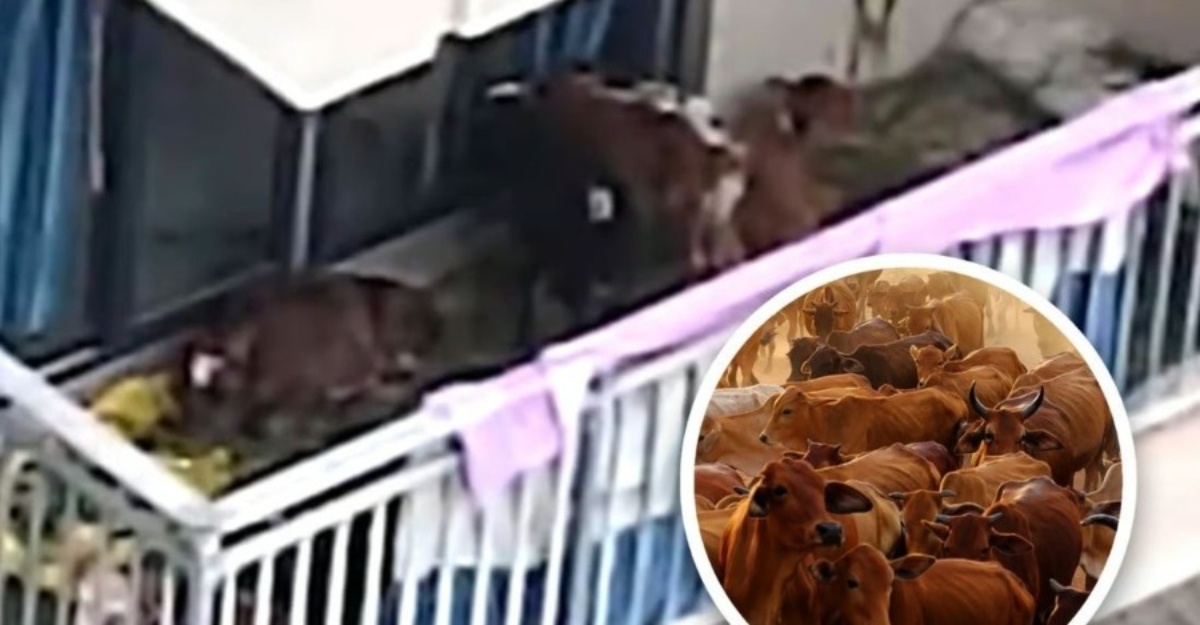 ternak lembu dekat balkoni rumah