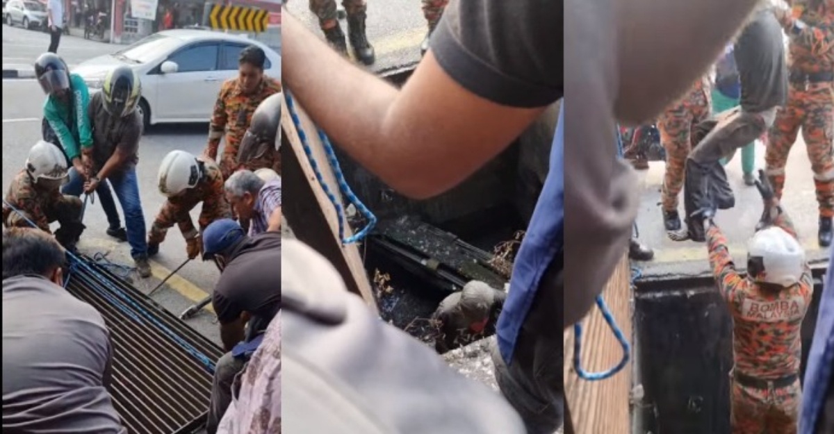 bomba warga emas terperangkap longkang