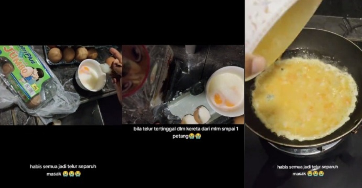 tertinggal telur kereta separuh masak
