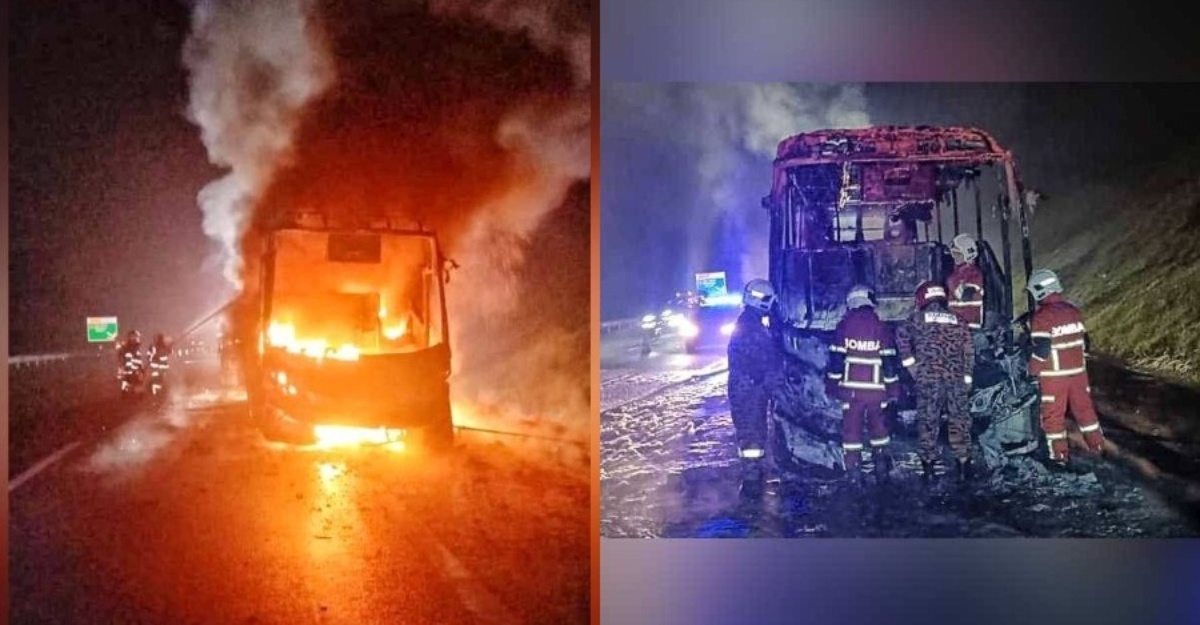 Bas ekspres dua tingkat terbakar