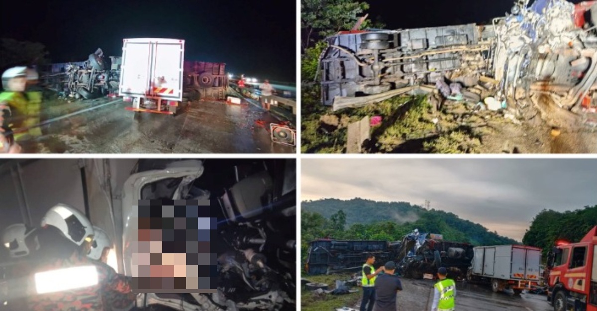 pemandu lori maut tersepit kemalangan tiga buah lori