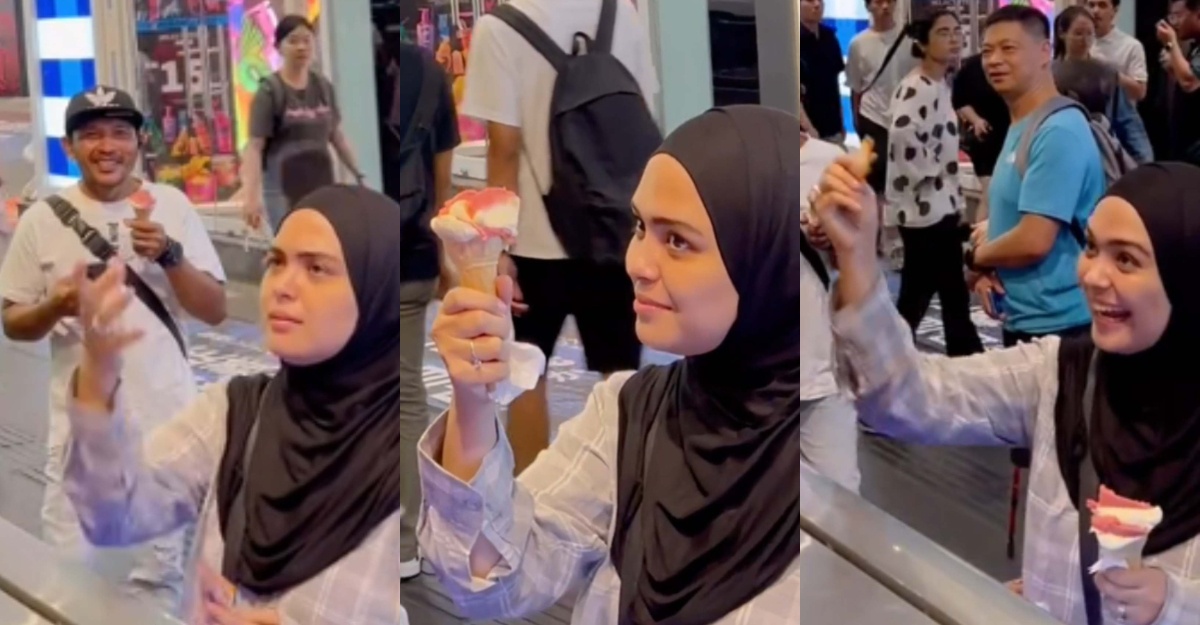 Wanita kenakan penjual ais krim
