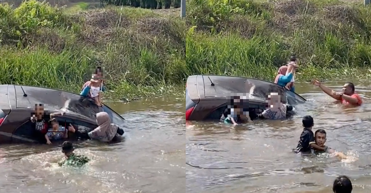 kereta terjunam dalam parit