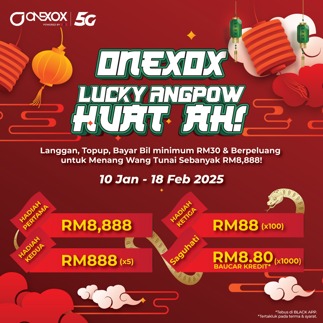 2.5 Juta Pelanggan ONEXOX Berpeluang Menang Hadiah RM8,888 Melalui Kempen "ONEXOX Lucky Angpow Huat Ah!"
