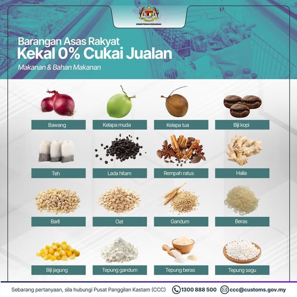 Barangan asas tidak dikenakan cukai jualan