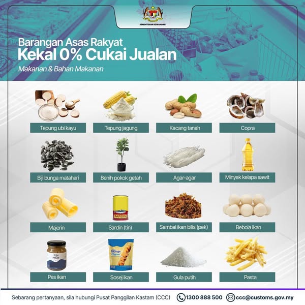 Barangan asas tidak dikenakan cukai jualan