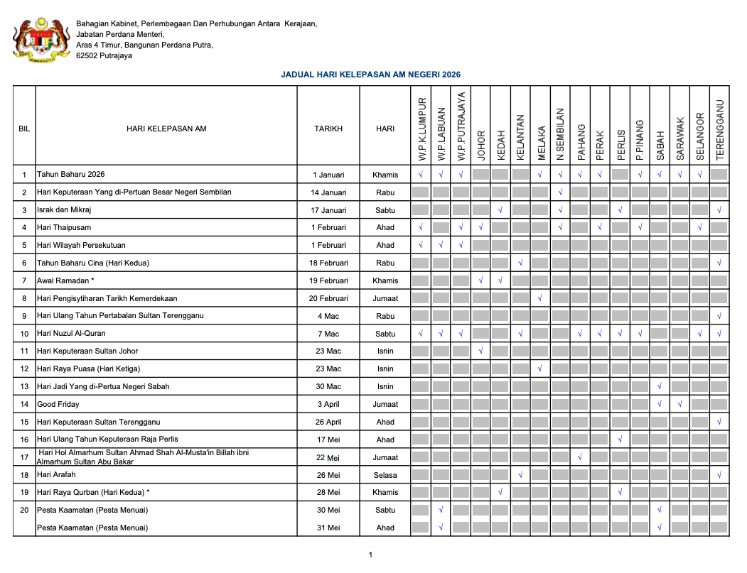 kalendar 2026 cuti umum 
