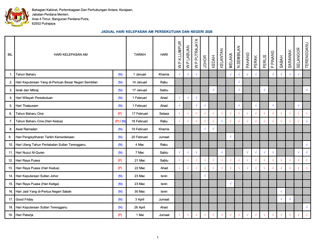 kalendar 2026 cuti umum 