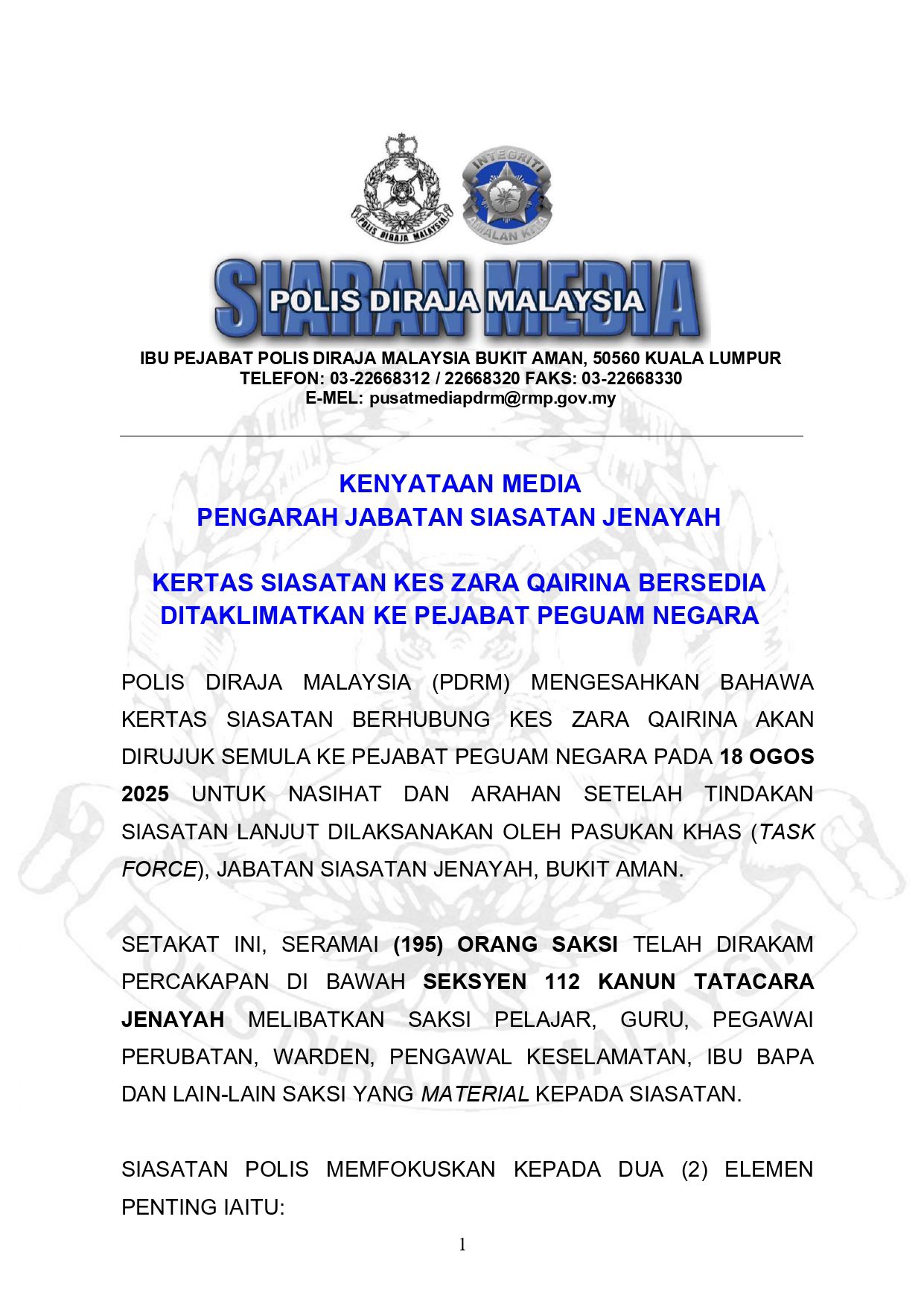 kertas siasatan zara qairina