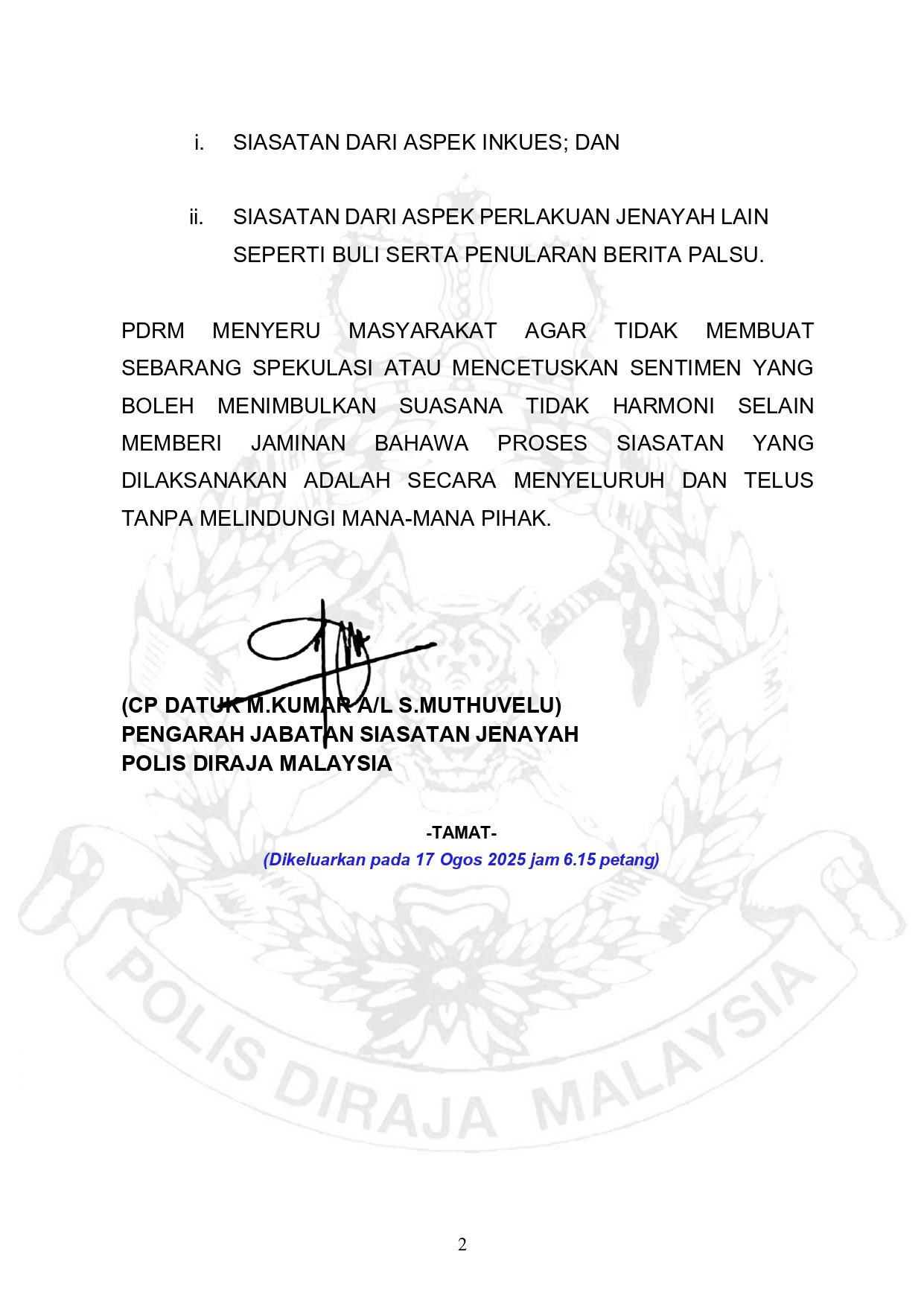 kertas siasatan zara qairina