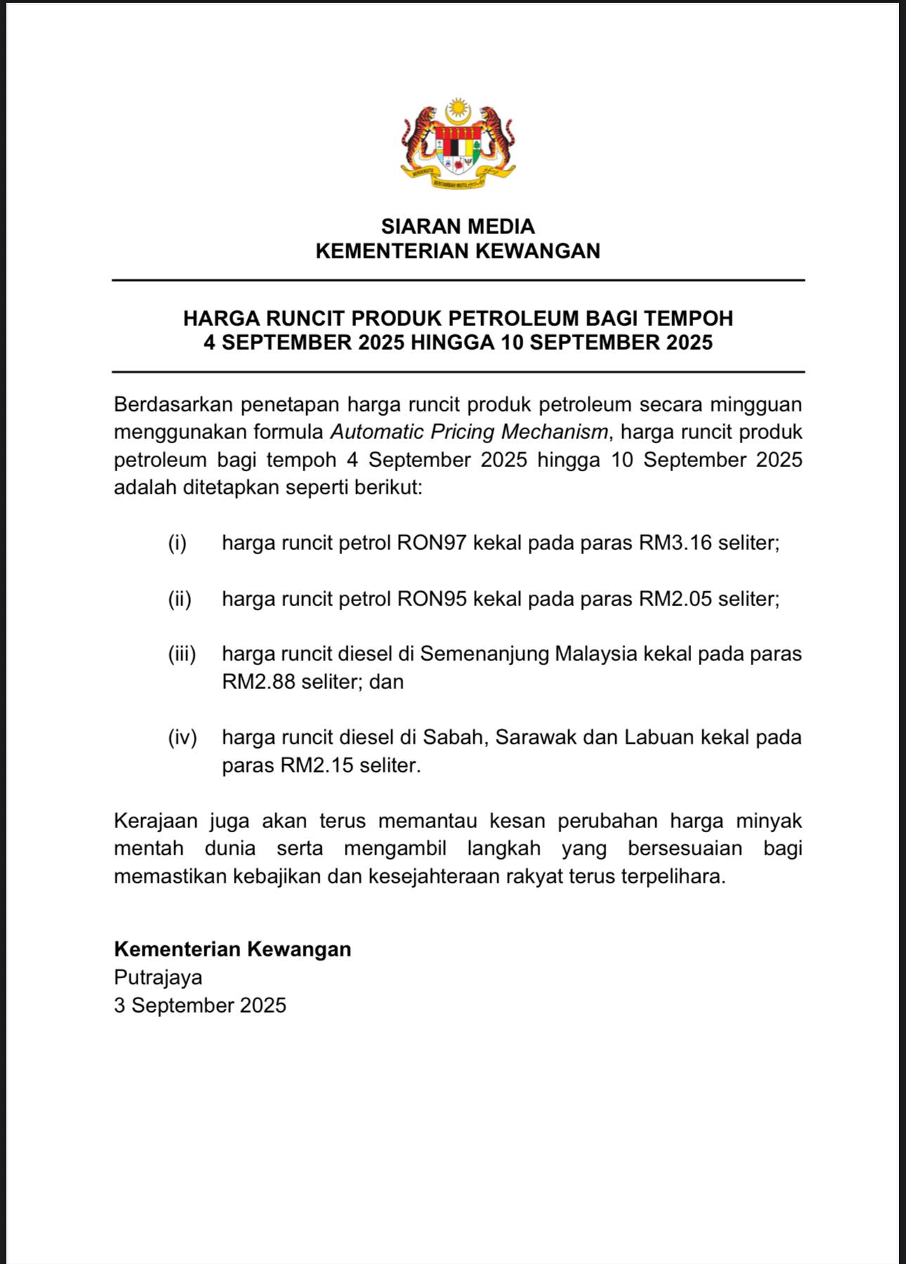 harga runcit diesel