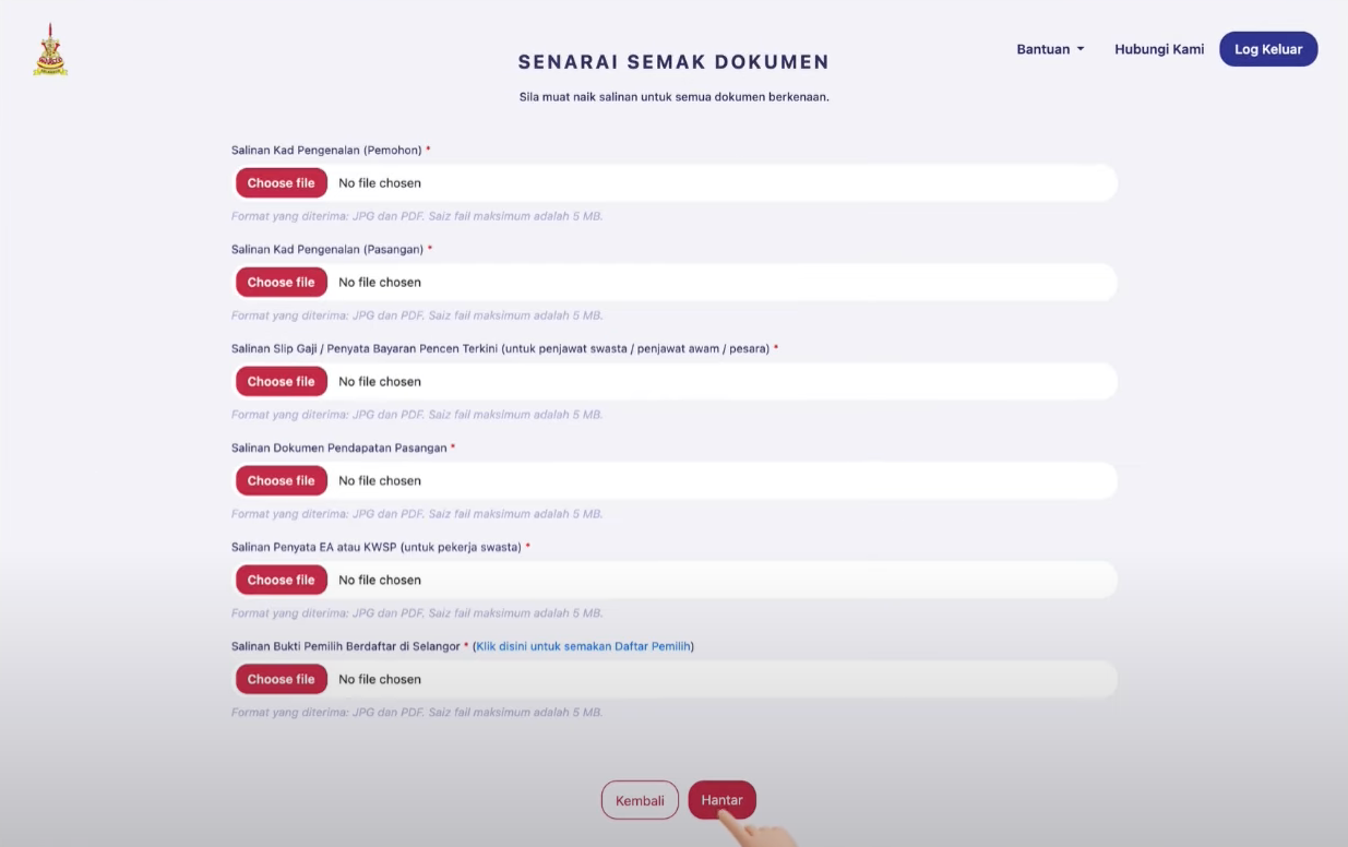 senarai dokumen sokongan bingkas selangor