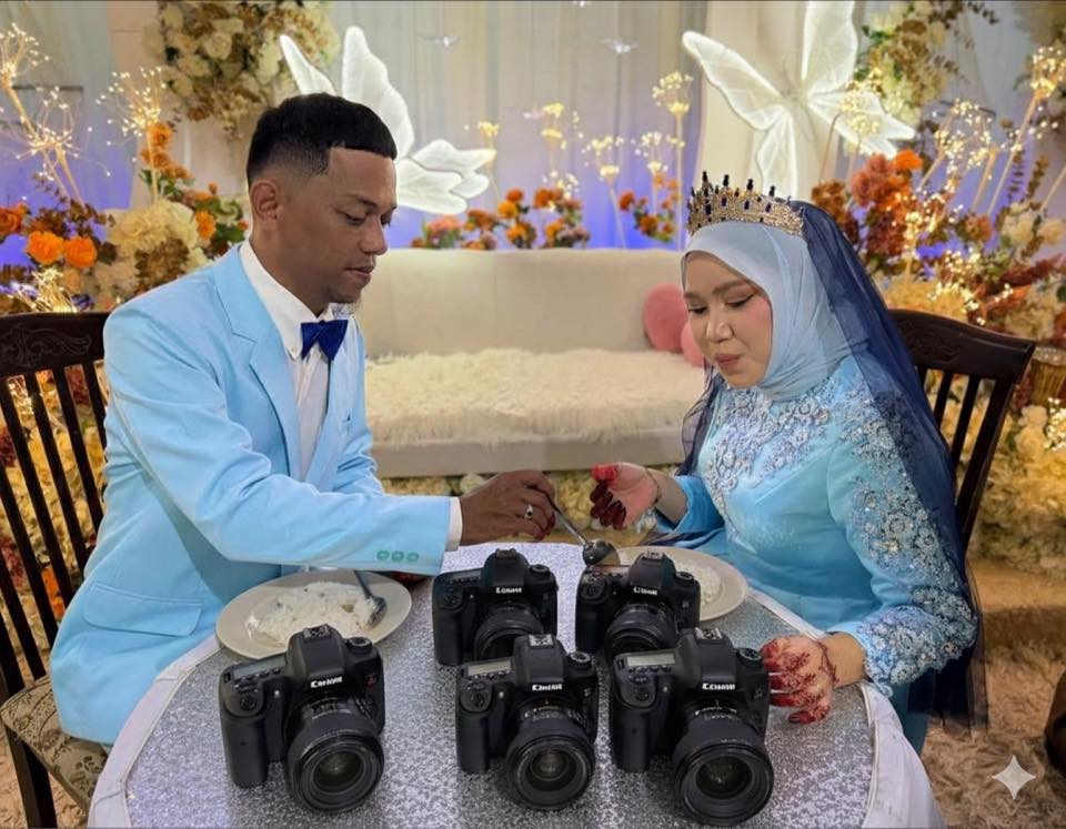 Wanita Sunting Gambar Pandang Kamera